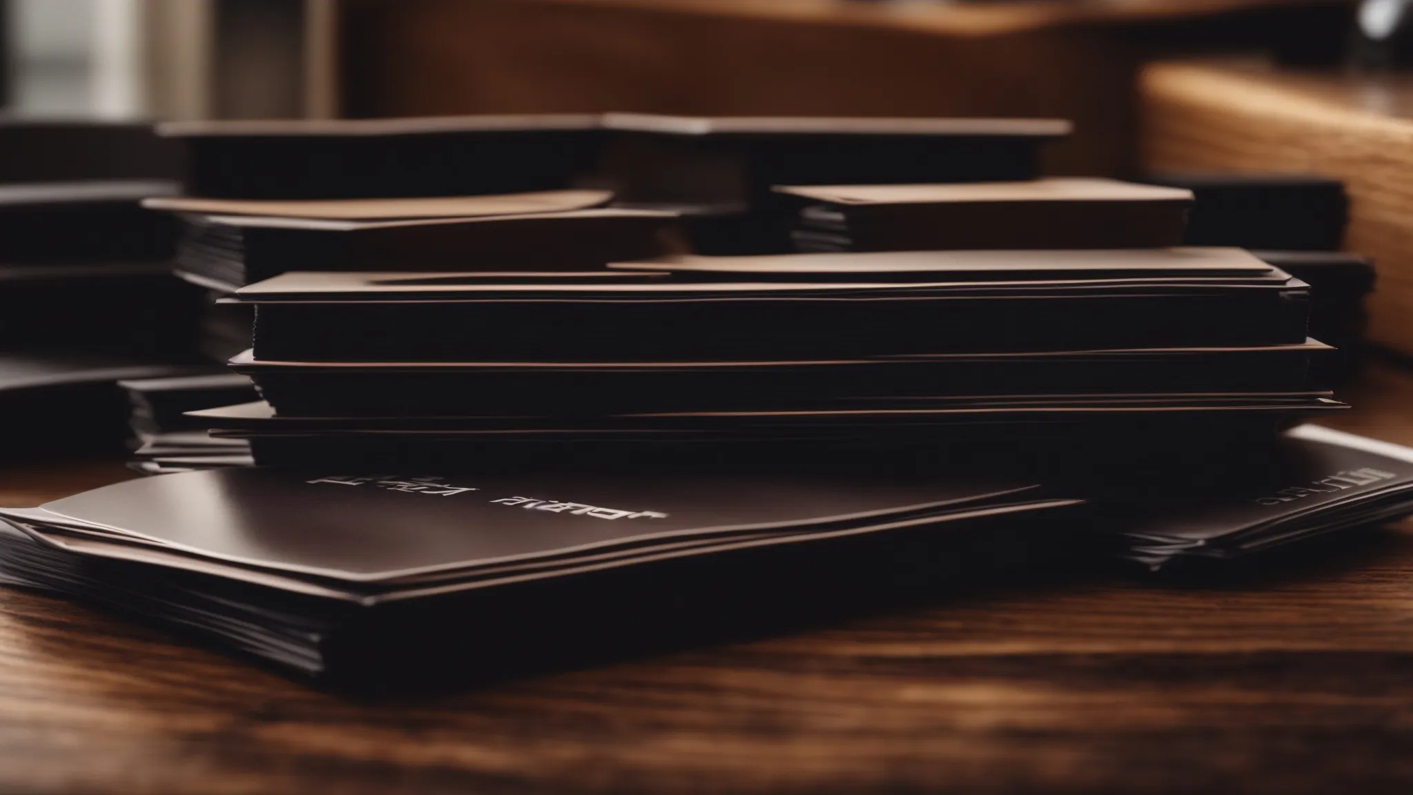 Neatly stacked pile of sleek business cards illustrating quality and affordability in business card promotions.
